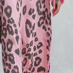 Stylish Loose-Fit Pink Leopard-Print V-Neck Knitted Maxi Dress