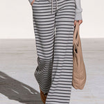 Casual Sporty Striped Light Gray Sweatshirt And Pants Set