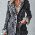 Classic Faux-Raw-Edge Grey Herringbone Wool-Blend Blazer