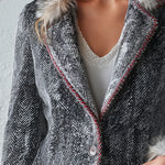 Classic Faux-Raw-Edge Grey Herringbone Wool-Blend Blazer