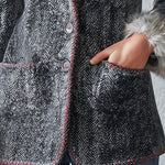 Classic Faux-Raw-Edge Grey Herringbone Wool-Blend Blazer