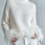 Classic Down-Proof Hem White Mohair Turtleneck Sweater