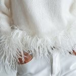 Classic Down-Proof Hem White Mohair Turtleneck Sweater