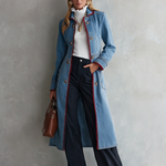 Long Denim  Red Lace Trim Duster Coat