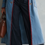 Long Denim  Red Lace Trim Duster Coat