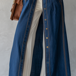 Belted Indigo Contrast Stitching Denim Duster Coat