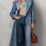 Pink Leopard Collar Denim Trench Coat
