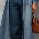 Pink Leopard Collar Denim Trench Coat