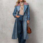 Pink Leopard Collar Denim Trench Coat