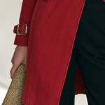 Women's Red Double-Breasted Denim Trench Coat