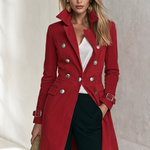 Women's Red Double-Breasted Denim Trench Coat