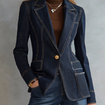 Dark Indigo Contrast Stitch Denim Blazer