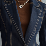 Dark Indigo Contrast Stitch Denim Blazer