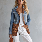 Leopard Patchwork Longline Denim Jacket