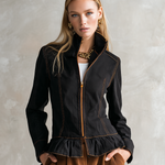 Black Zip Front Peplum Jacket