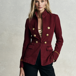 Women's Burgundy Gold Button Military Jacket