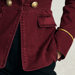 Women's Burgundy Gold Button Military Jacket