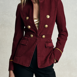 Women's Burgundy Gold Button Military Jacket