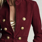 Women's Burgundy Gold Button Military Jacket