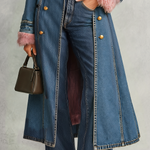 Pink Faux Fur Trim Long Denim Coat