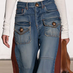 Casual Retro Faded Red And Blue Workwear Jeans