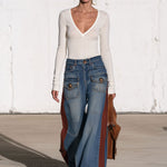 Casual Retro Faded Red And Blue Workwear Jeans