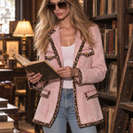 Casual Retro Leopard Print Faded Pink Denim Workwear Blazer