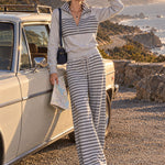Casual Sporty Striped Light Gray Sweatshirt And Pants Set