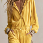 Retro Cozy Snake Print Panel Hooded Zip-Up Fleece Drawstring Wide Leg Jumpsuit