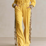 Retro Cozy Snake Print Panel Hooded Zip-Up Fleece Drawstring Wide Leg Jumpsuit
