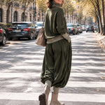 Olive Green Turtleneck Top & Relaxed Harem Pants Set