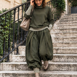 Olive Green Turtleneck Top & Relaxed Harem Pants Set