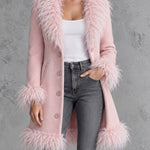 Retro Chic And Elegant Faux Frayed Pink Wool Blend Coat