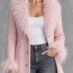 Retro Chic And Elegant Faux Frayed Pink Wool Blend Coat