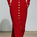Vintage Elegant Red Plaid Wool Blend Knit Maxi Dress