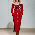 Vintage Elegant Red Plaid Wool Blend Knit Maxi Dress