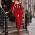 Vintage Elegant Red Plaid Wool Blend Knit Maxi Dress