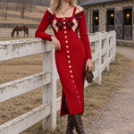 Vintage Elegant Red Plaid Wool Blend Knit Maxi Dress
