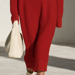 Fashionable Retro Gold Button Half-zip Red Knit Midi Dress