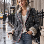 Classic Faux-Raw-Edge Grey Herringbone Wool-Blend Blazer