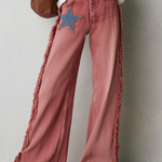 Retro Western Star Patch Fringe Wide Leg Women's Jeans