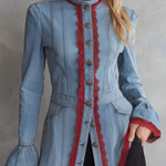 Victorian Western Lace Trim Light Wash Denim Womens Jacket