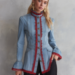 Victorian Western Lace Trim Light Wash Denim Womens Jacket