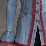 Victorian Western Lace Trim Light Wash Denim Womens Jacket