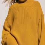 Oversized Turtleneck Mustard Yellow Knitted Long-sleeved Mini Dress