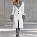 Retro Chic Faux Fur Collar White Single-breasted Wool Blend Coat