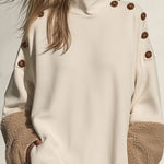Women's Loose Button Cream White Lambswool Sleeve Mini Dress