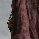Retro Ribbed Knit Bodice Plaid Collared Maxi Dress