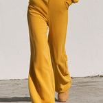 Women's Zipper Button Mustard Yellow Fleece Wide-Leg Jumpsuit
