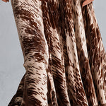 Women's Vintage Beige Animal Print Pleated Ruffle Maxi Dress